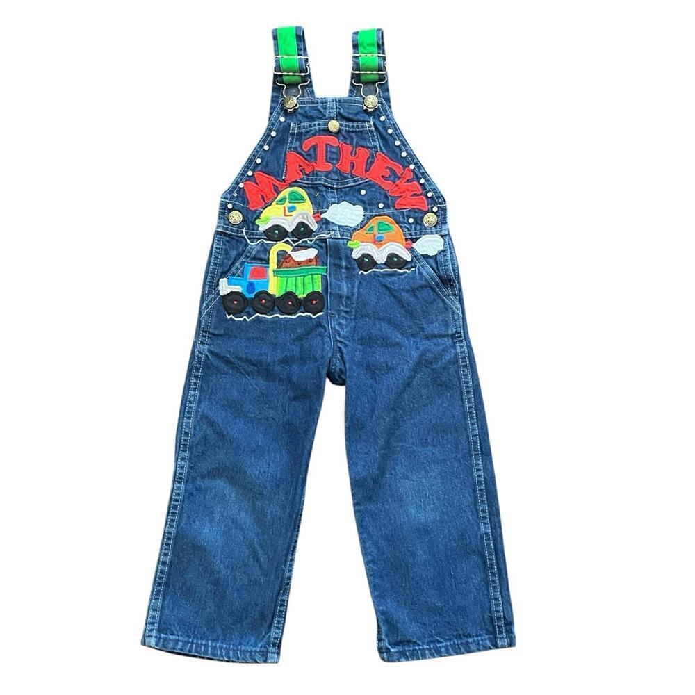 Vintage OshKosh B’Gosh Embroidered “Mathew” & Cars Overalls